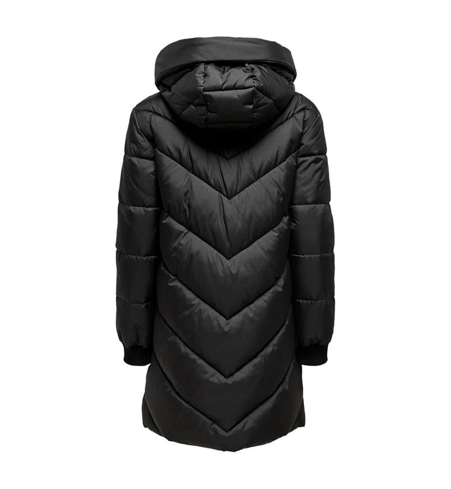 Skylar Chevron Lange Daunenjacke mit Kapuze - Schwarz