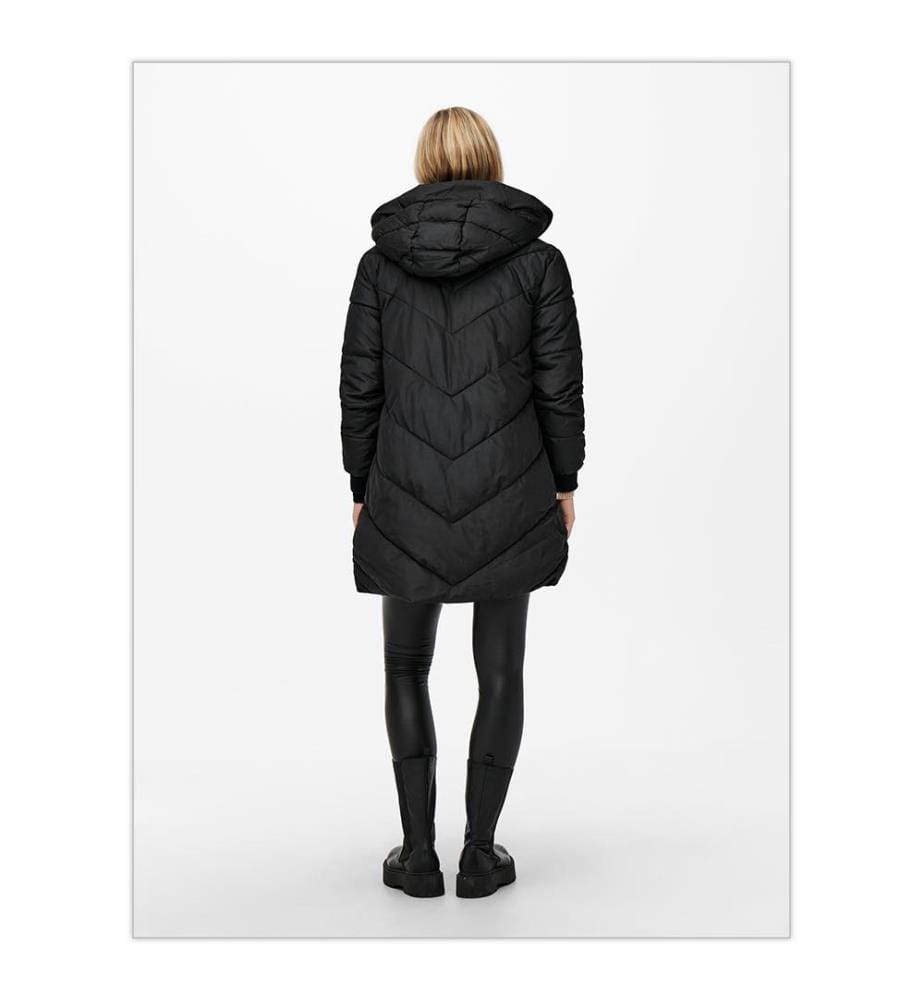 Skylar Chevron Lange Daunenjacke mit Kapuze - Schwarz