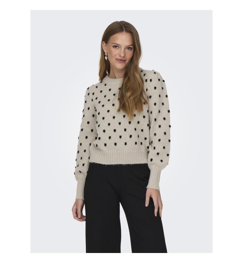 Langärmeliger Pullover mit Punkten - Cement with Black Dots