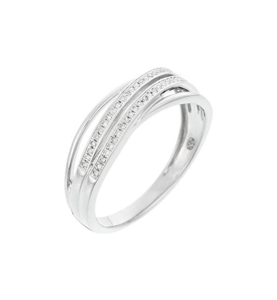 Bague Croisée Scintillante - Or Blanc 375/1000