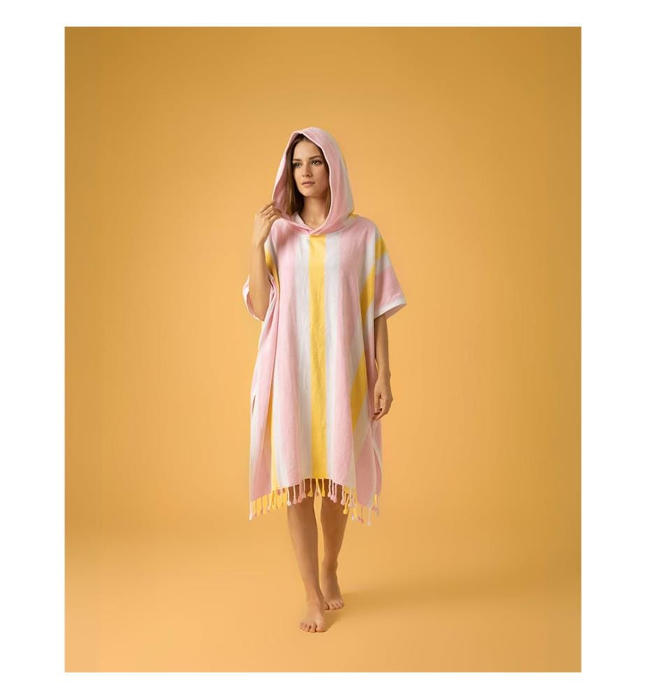 Damen-Poncho „Coral Coast“, 100 x 180 cm – Rosa/Gelb