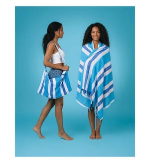 Strandtuch und 2-in-1-Tasche „Coral Coast“, 100 x 180 cm – Blau