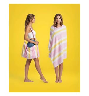 Strandtuch und 2-in-1-Tasche „Coral Coast“, 100 x 180 cm – Rosa/Gelb