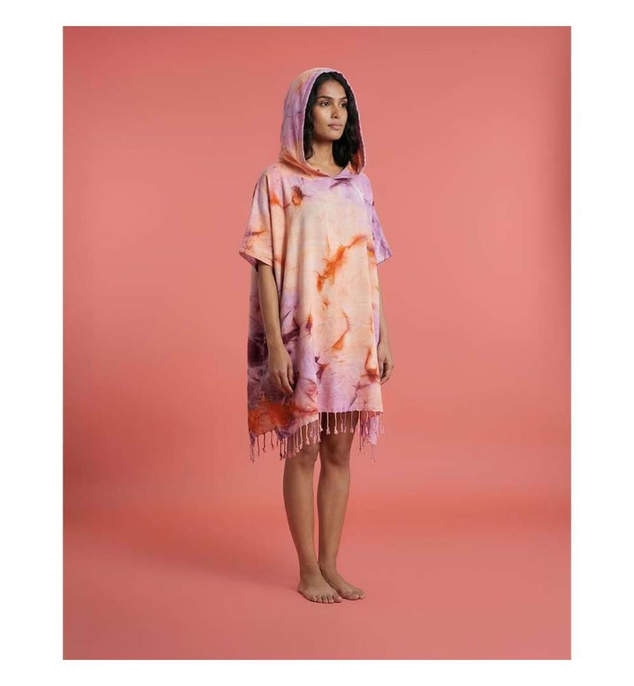 Tie-Dye-Poncho 100 x 180 cm – Violett/Orange