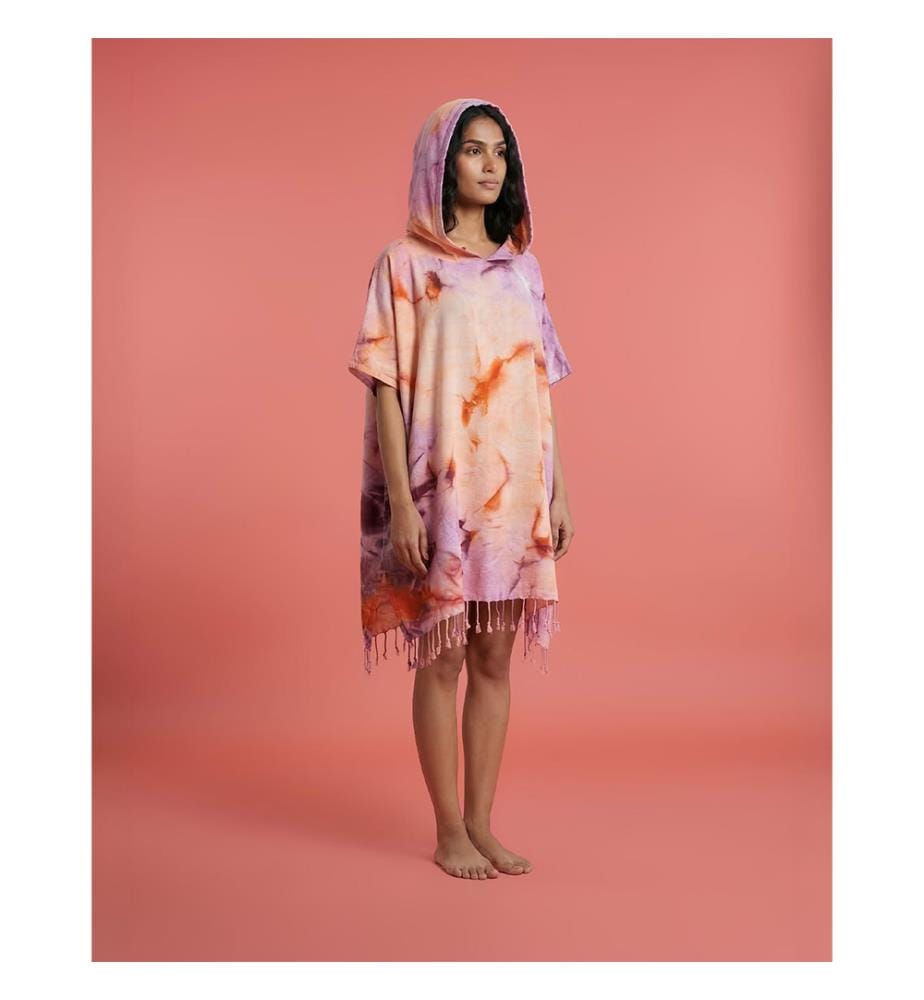 Tie-Dye-Poncho 100 x 180 cm – Violett/Orange