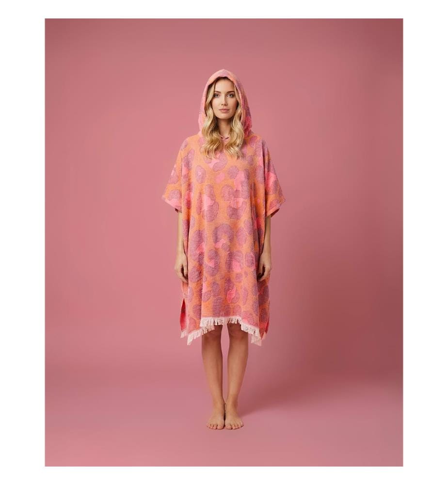 Poncho „Neon Safari“, 100 x 180 cm – Rosa
