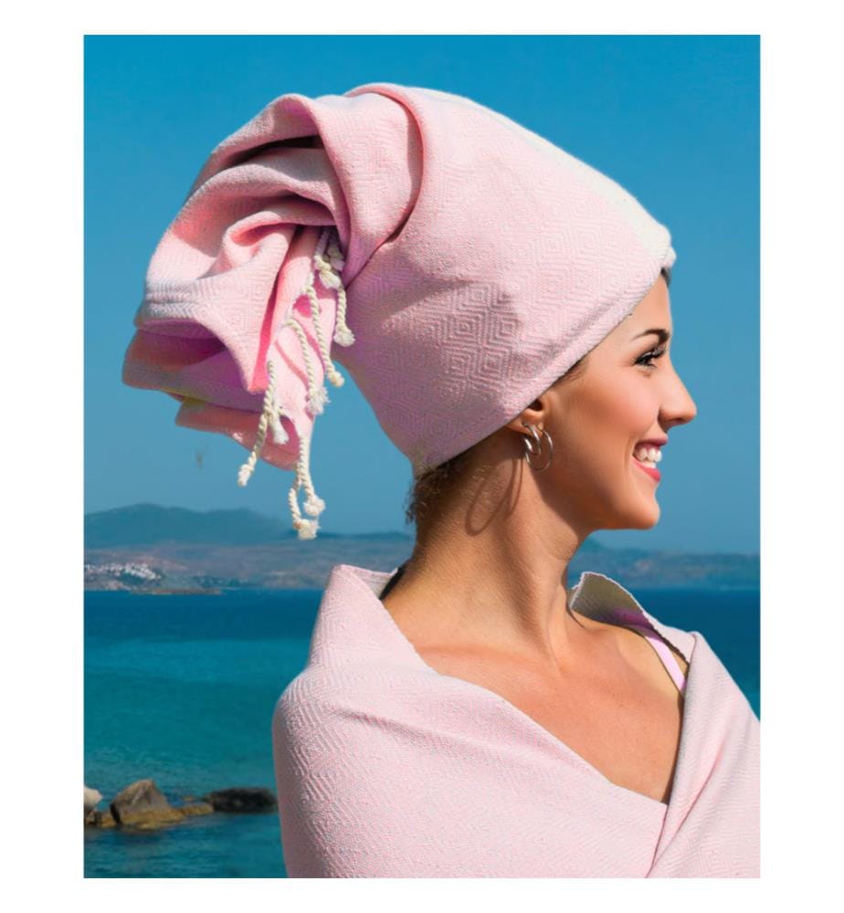 Diamond Hand, Hair, and Kitchen Hammam Towels, 45 x 90 cm - Light Pink