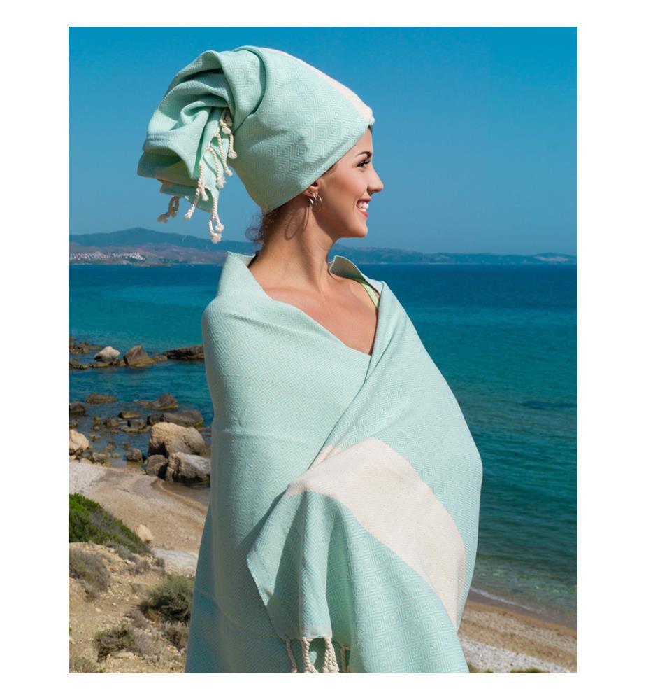 Diamond Hand, Hair, and Kitchen Hammam Towels, 45 x 90 cm - Mint Green