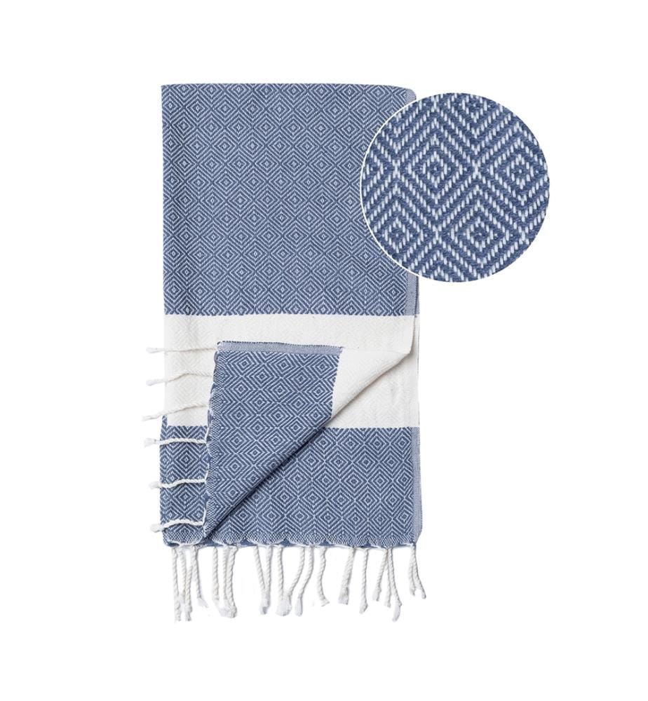 Diamond Hand, Hair, and Kitchen Hammam Towel, 45 x 90 cm - Blue