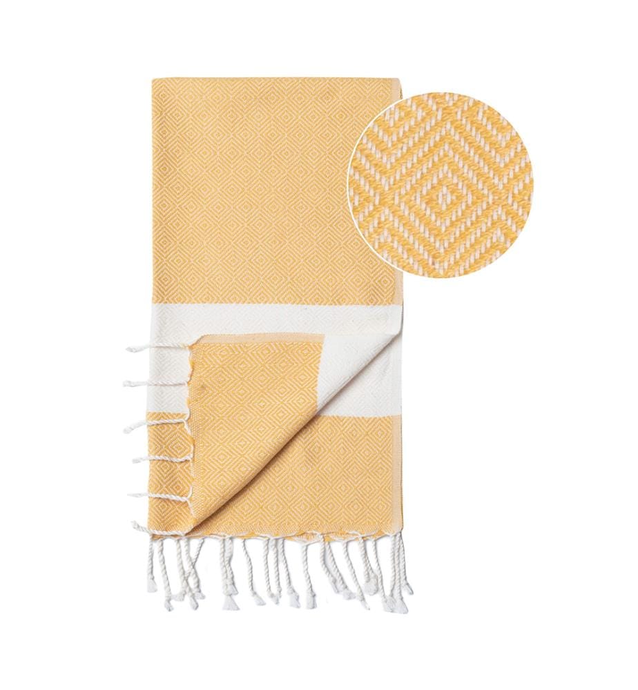 Diamond Hand, Hair, and Kitchen Hammam Towels, 45 x 90 cm - Yellow