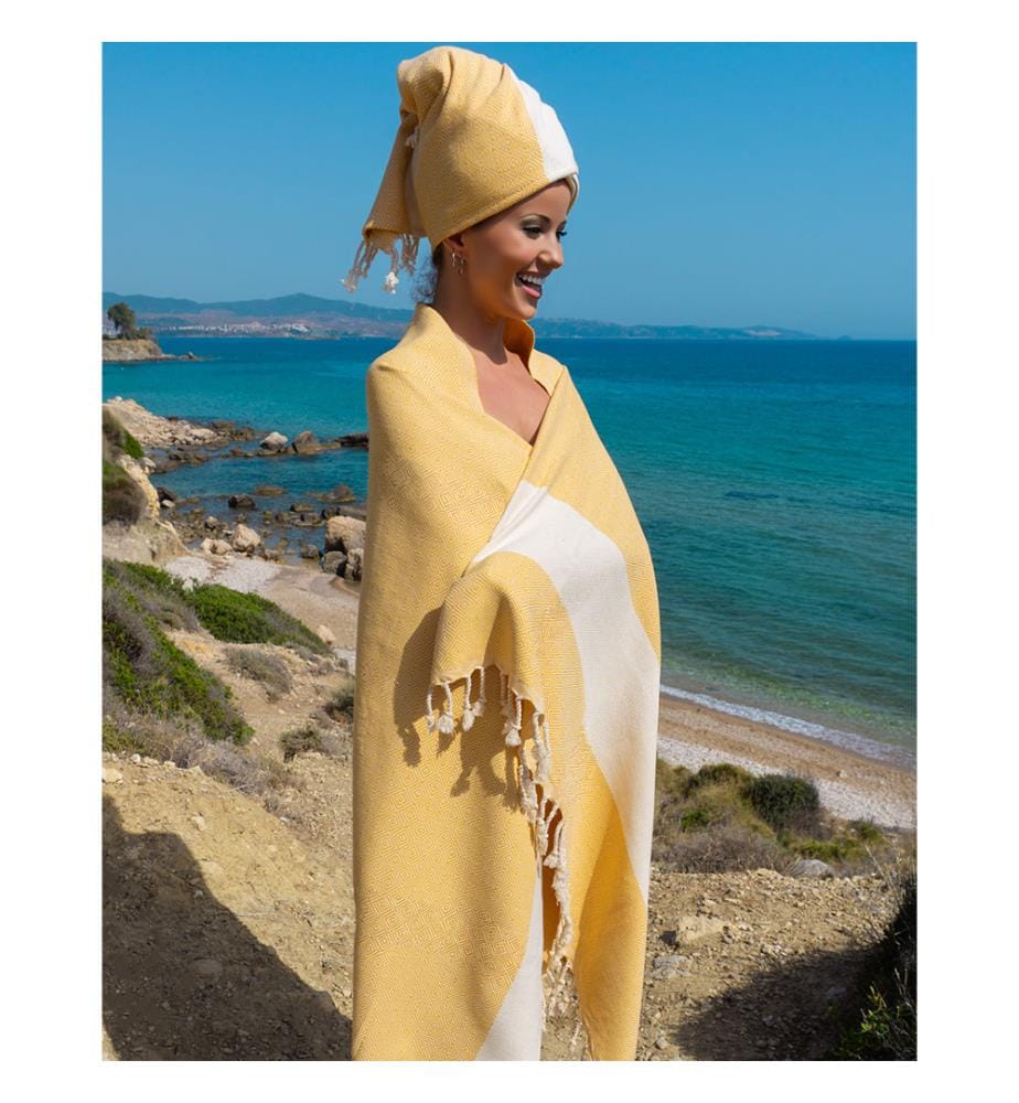 Diamond Hand, Hair, and Kitchen Hammam Towels, 45 x 90 cm - Yellow