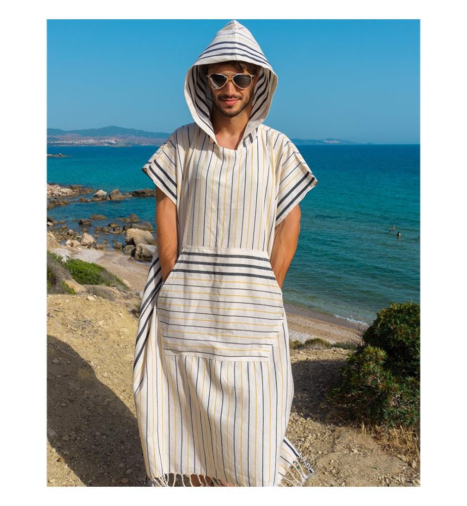 Herren-Poncho mit Kapuze, 110 x 85 cm – Beige/Gelb
