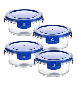 4er-Set runde luftdichte Behälter, 570 ml – Blau