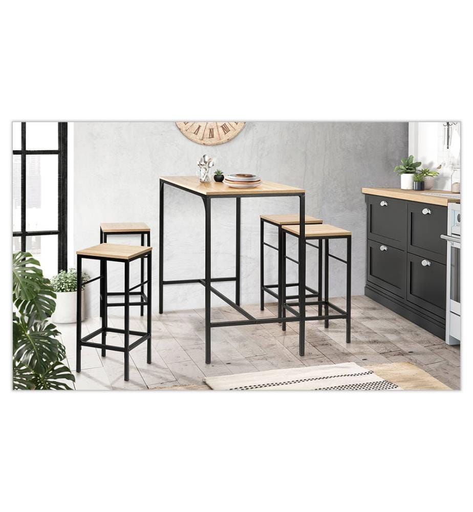Memphis Esstisch mit 4 Hockern 100 x 60 x 95 cm - Schwarz & Braun