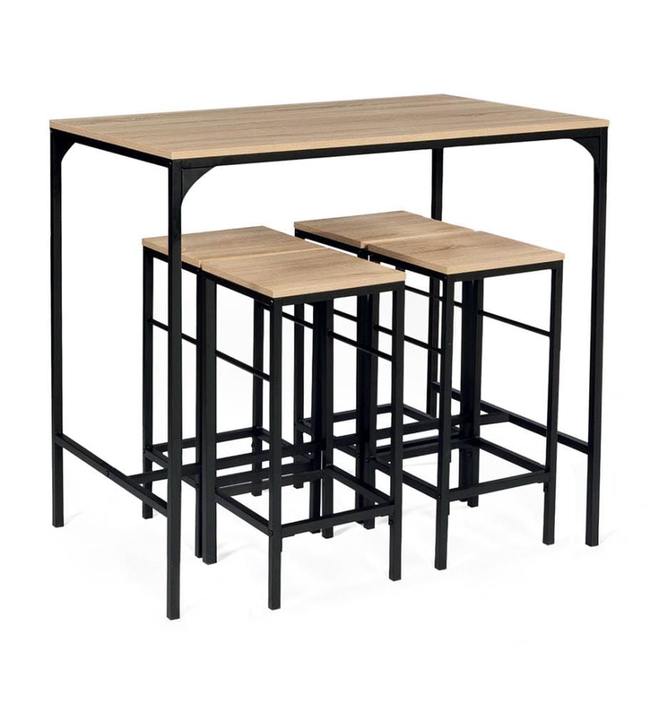 Memphis Esstisch mit 4 Hockern 100 x 60 x 95 cm - Schwarz & Braun