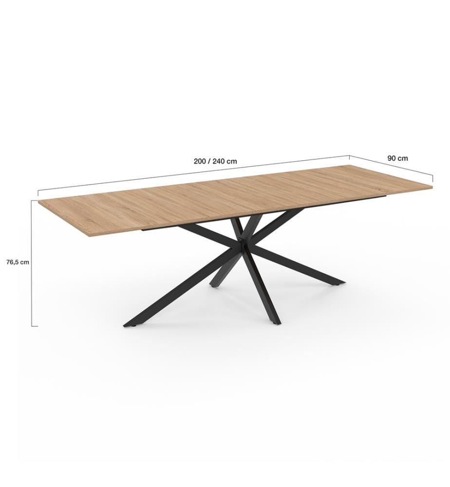 Ausziehbarer Esstisch Spider 200-240cm Holzplatte mit integriertem Stauraum - Braun und Schwarz
