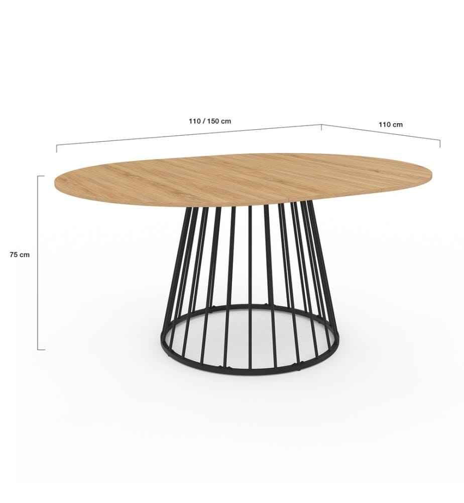 Esstisch Adelle runde Tischplatte ausziehbar 110-150cm - Braun und Schwarz