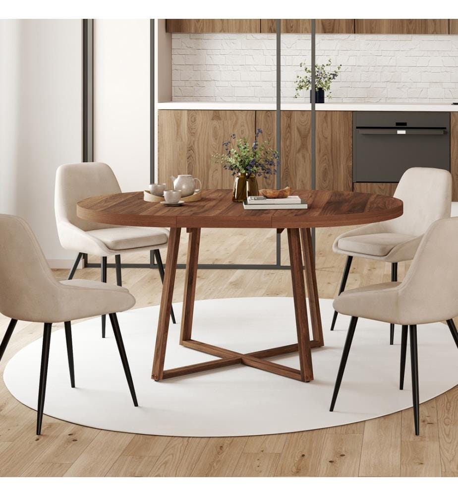 Table à manger ronde extensible Sana Ø110-150cm effet noyer