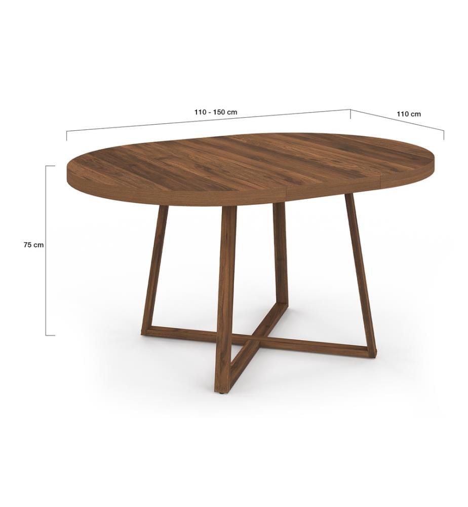 Table à manger ronde extensible Sana Ø110-150cm effet noyer