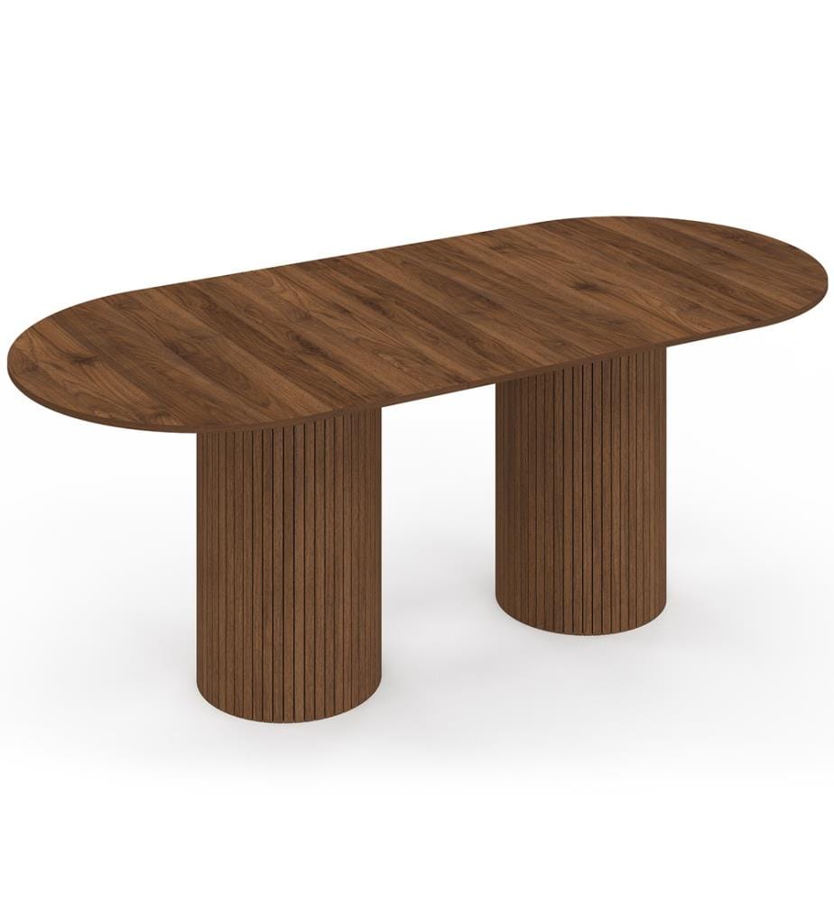 Table à manger extensible Albane 160-200cm 2 pieds pylône - Brun foncé