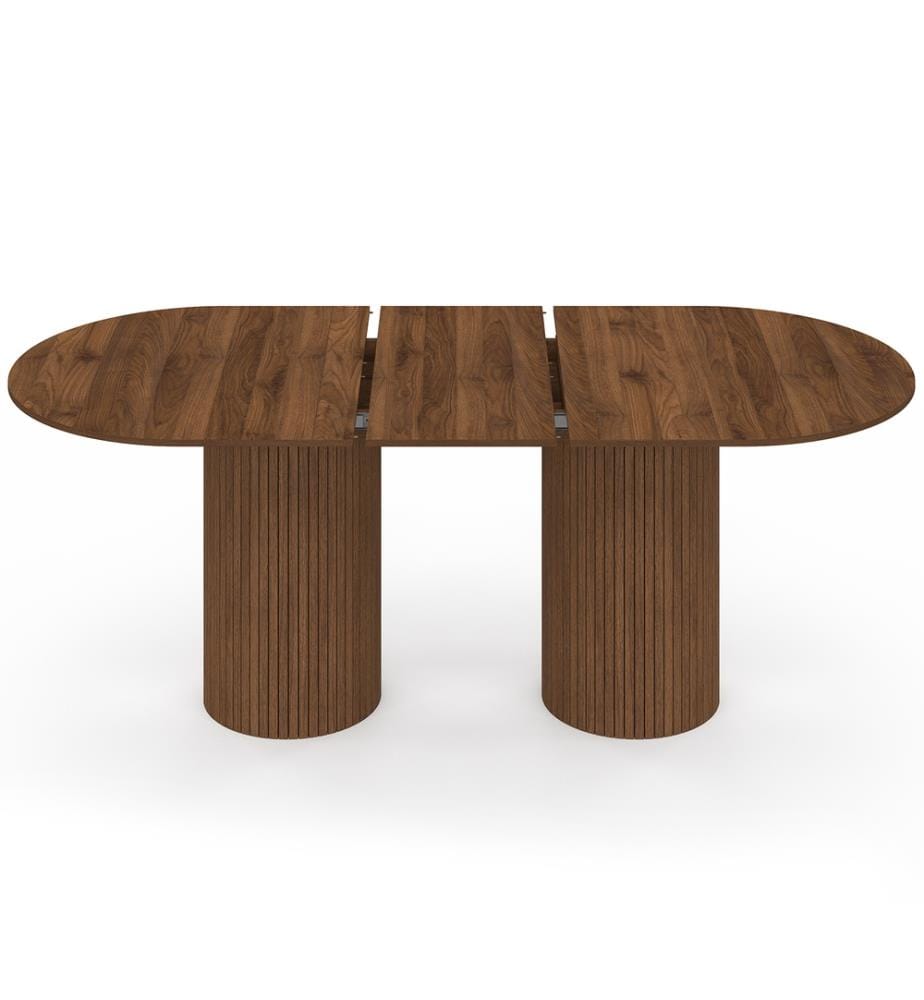 Table à manger extensible Albane 160-200cm 2 pieds pylône - Brun foncé