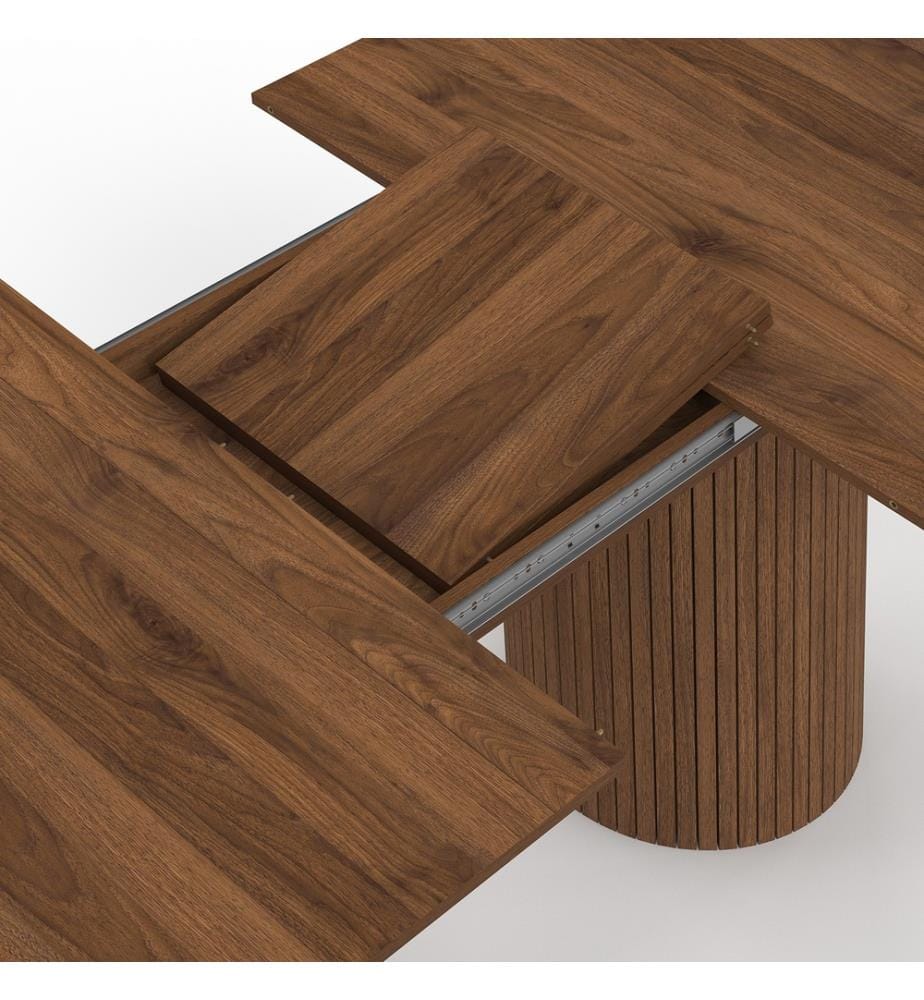 Table à manger extensible Albane 160-200cm 2 pieds pylône - Brun foncé