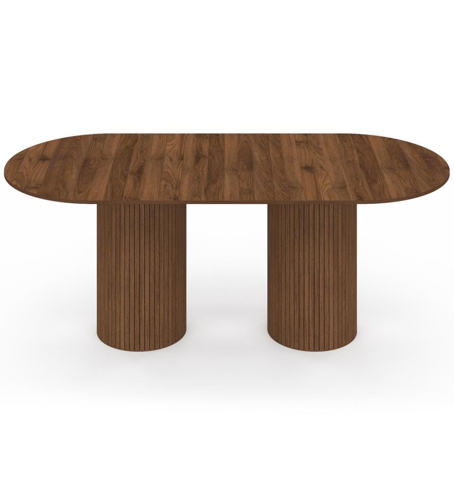 Table à manger extensible Albane 160-200cm 2 pieds pylône - Brun foncé