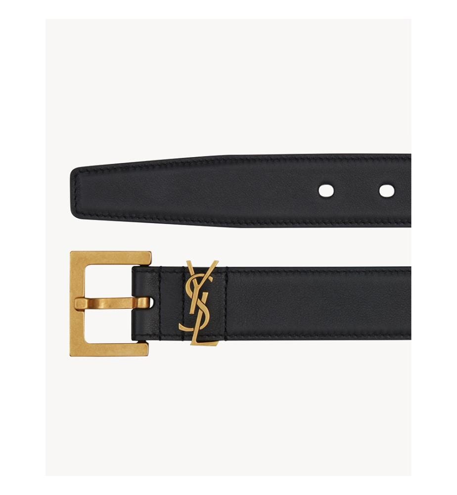 Ceinture Cassandre en cuir lisse - Noir et or