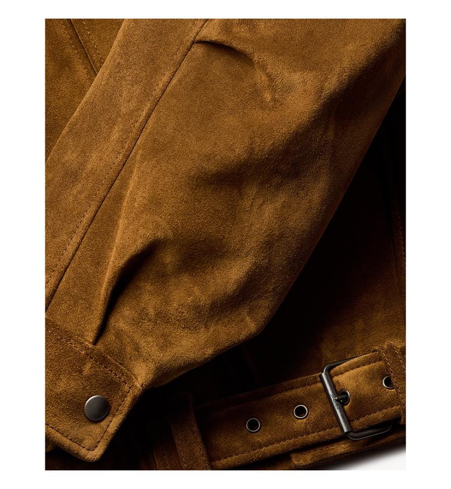 Vintage-Lederjacke im Pilotenstil aus gespaltenem Leder – Braun