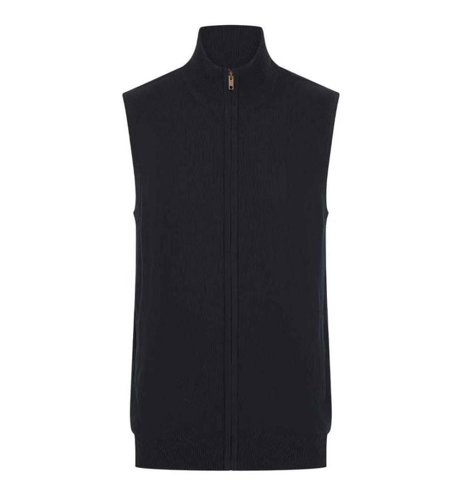 Henbury Mens Plain Full Zip Sleeveless Gilet