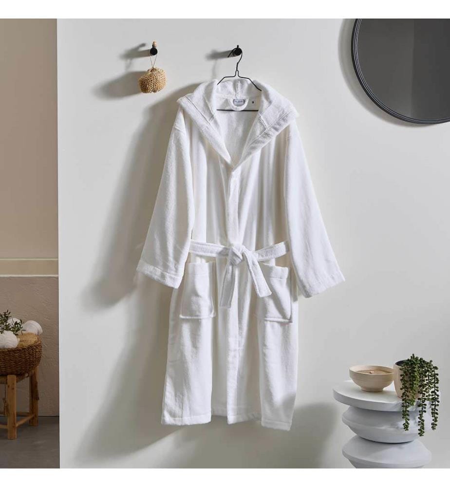 Hooded Bathrobe 100% cotton & velour 430g/m2 - White