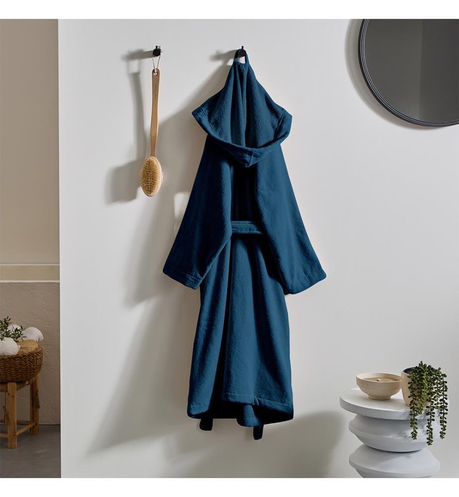 Hooded Bathrobe 100% cotton & velour 430g/m2 - Jean Blue