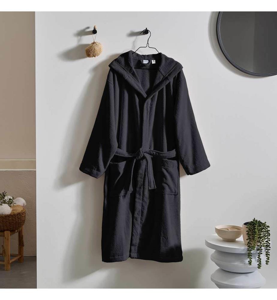 Hooded Bathrobe 100% cotton & velour 430g/m2 - Charcoal Grey
