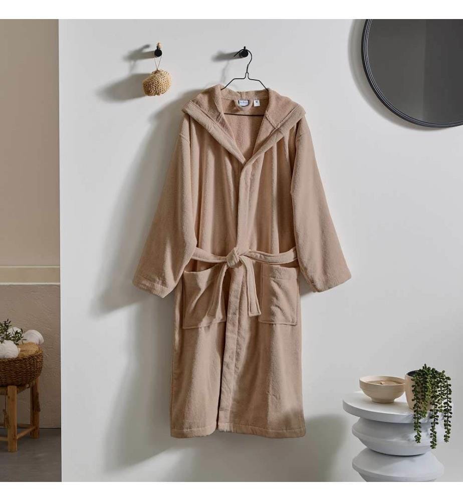 Hooded Bathrobe 100% cotton & velour 430g/m2 - Taupe