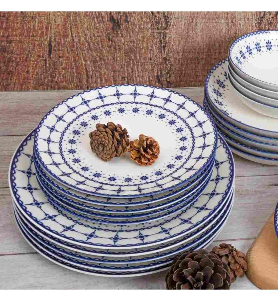 Geschirrset (24-teilig) – Weiss-Blau