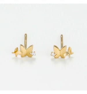 Boucles d'Oreilles Papillons Entrelacé - Or Jaune 375/1000 et Zirconium