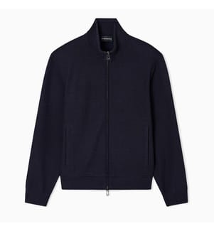 Sweatshirt mit durchgehendem Reissverschluss aus Lyocell-Mischung und Interlock-Jersey mit Jacquard-Schriftzug - blau