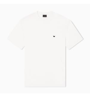 T-Shirt aus Lyocell-Mischjersey mit geprägter Adler-Stickerei - Weiss