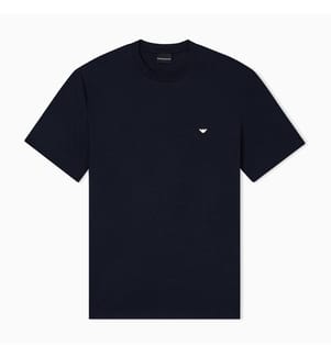 T-Shirt aus Lyocell-Mischjersey mit geprägter Adler-Stickerei - Blau