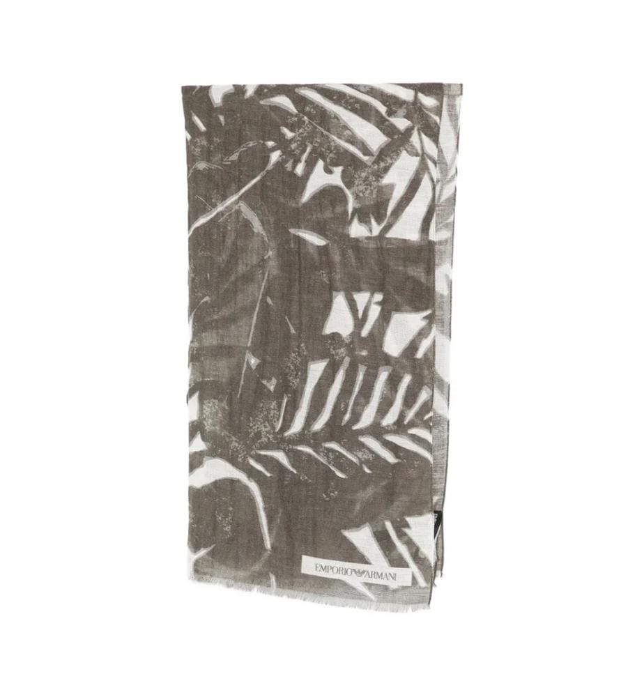 Leafy-Print Scarf - Brown