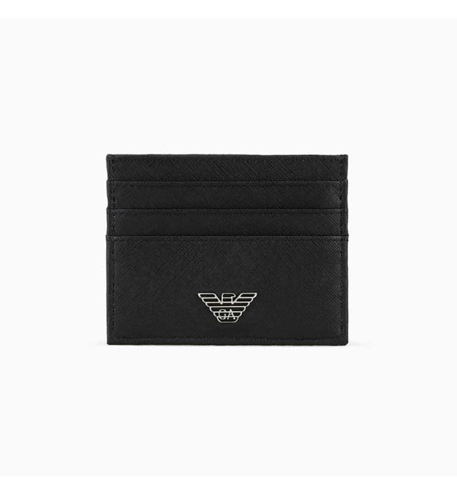 Kartenetui aus strukturiertem Verbundleder mit Metallic-Logo - Schwarz