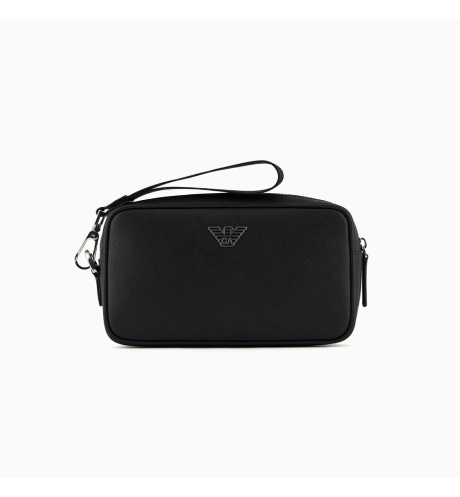 ASV Regenerated Saffiano Leder Waschbeutel mit Eagle Platte - Schwarz