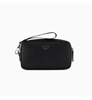 ASV Regenerated Saffiano Leder Waschbeutel mit Eagle Platte - Schwarz
