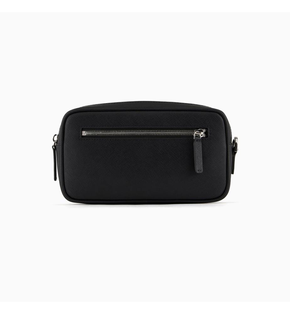 ASV Regenerated Saffiano Leder Waschbeutel mit Eagle Platte - Schwarz