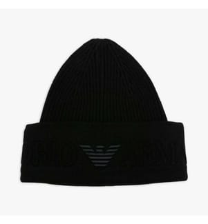 Gerippte Mütze mit gesticktem Logo – Schwarz