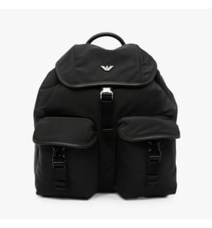 Zaino con fibbie e placca con logo - Nero
