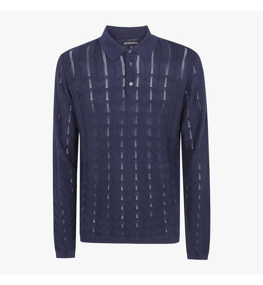 Pullover mit Polokragen aus strukturiertem Strick – Blau
