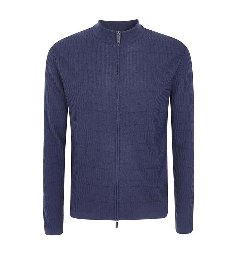 Langärmelige Strickjacke mit Reissverschluss – Blau