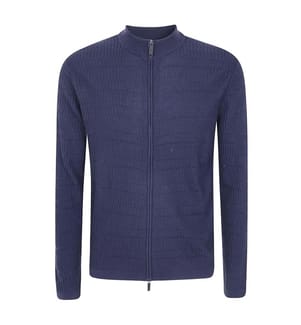 Langärmelige Strickjacke mit Reissverschluss – Blau
