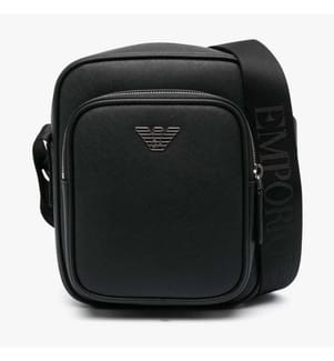 Leder-Umhängetasche mit Logo-Plakette – Schwarz
